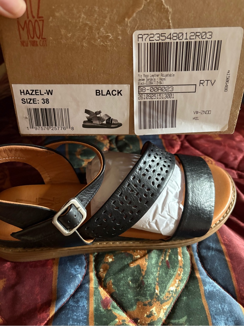 Miz Mooz Black Perforated Leather Buckle Sandal